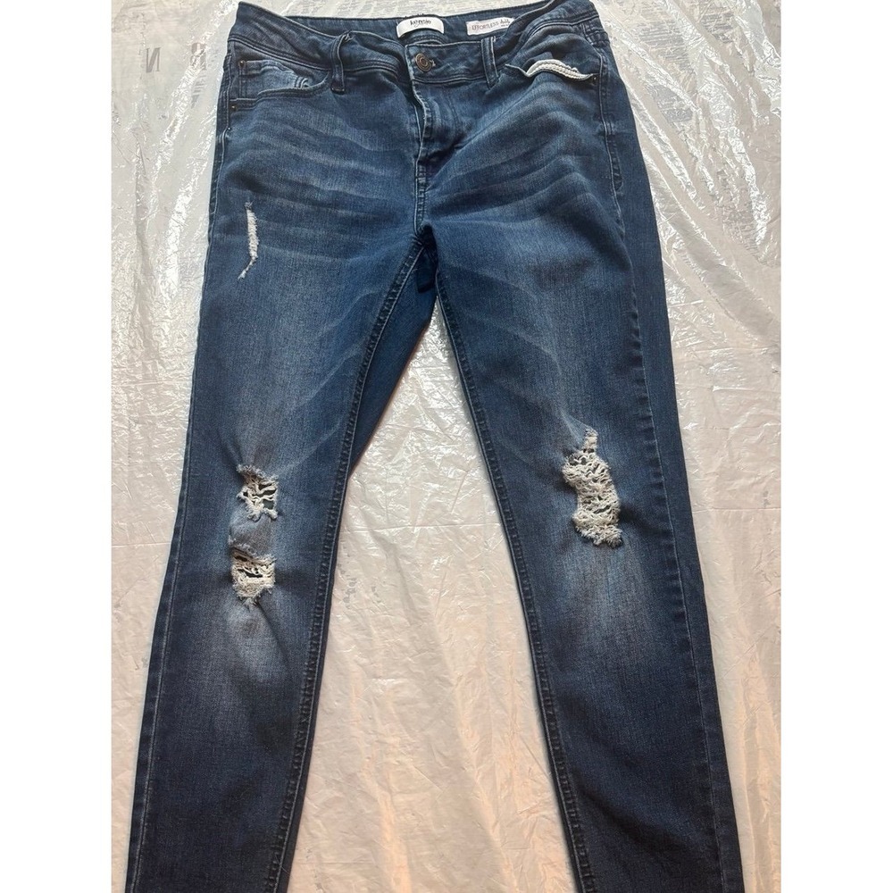 Kensie Jeans Effortless Ankle Distressed Mid Rise Skinny Blue‎ Denim 6/28